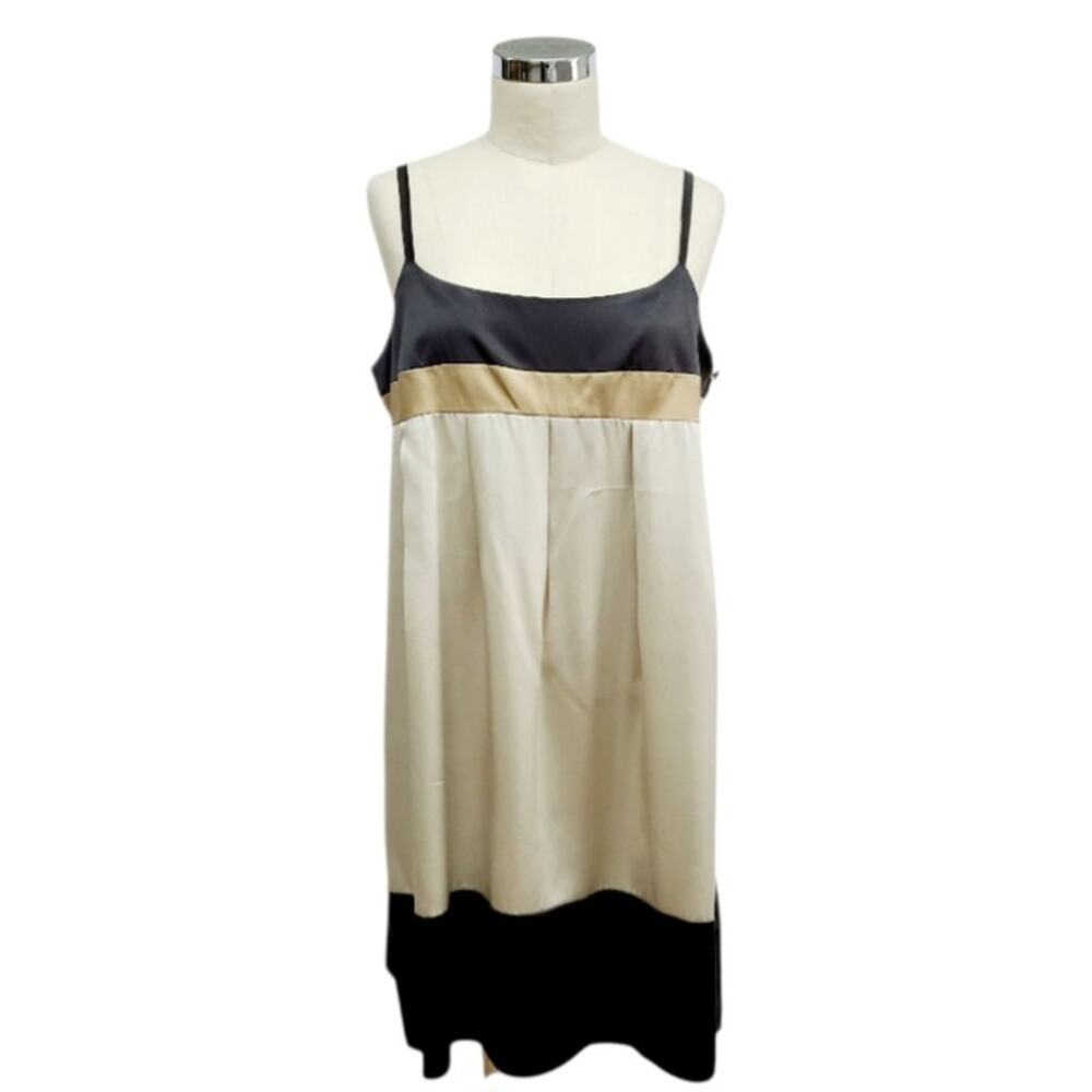 Boston Proper 100% Silk Babydoll Dress Sz 12 Champagne Summer Wedding Guest EUC